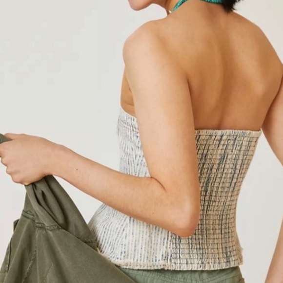 SOLD   HOST PICK ☆Anthropologie Denim Peplum Corset Top,  Blue Stripe - Picture 2 of 11